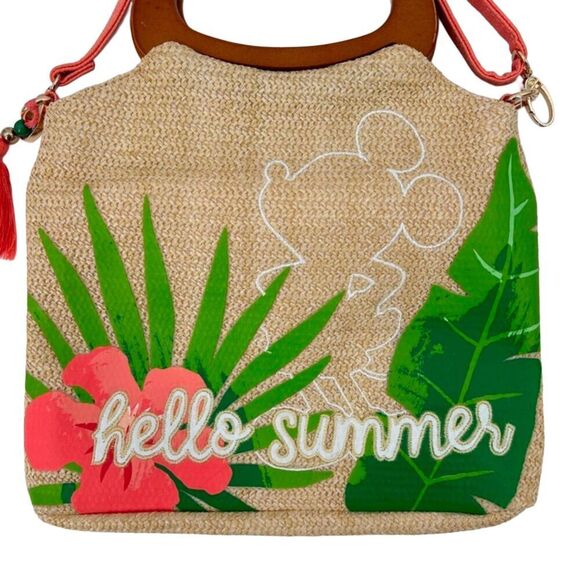 Disney Parks Mickey Silhouette Tropical Hello Summer Raffia Shoulder Handbag NWT - Picture 4 of 10